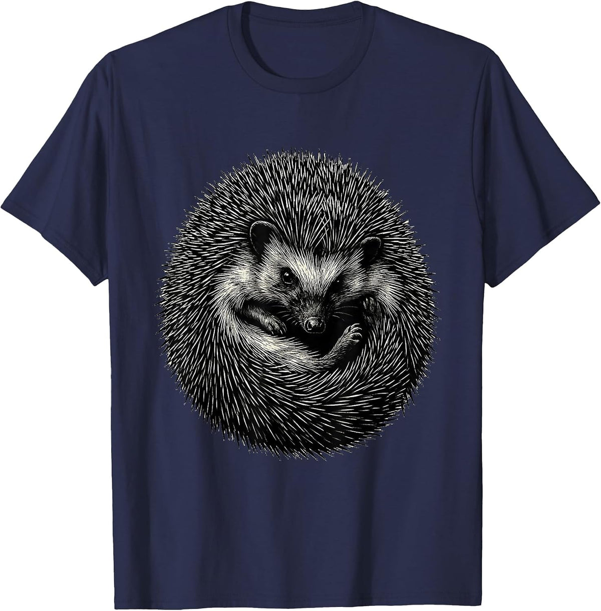 Curled Hedgehog Scratchboard Funny Animal Lover T-Shirt - Navy Blue
