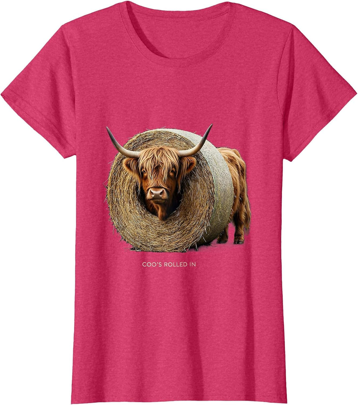 Women's Coo's Rolled In Whimsical Highland Cow Sleepshirt Cozy Humor T-Shirt - Red Heather