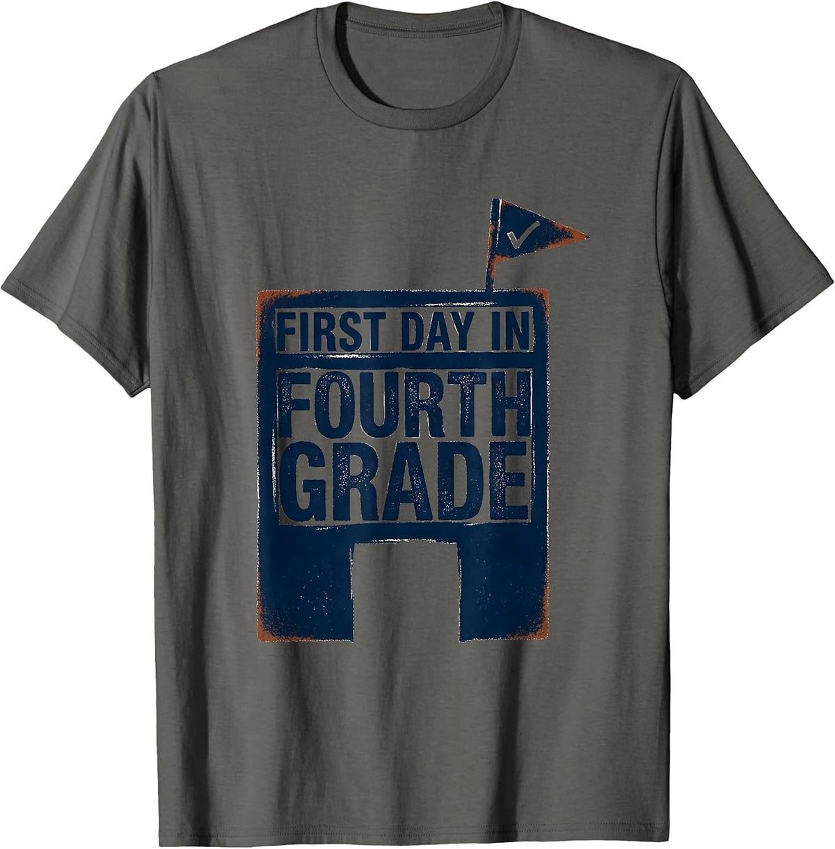First Day In Fourth Grade Retro Groovy Teacher Student Back T-Shirt - Asphalt Grey