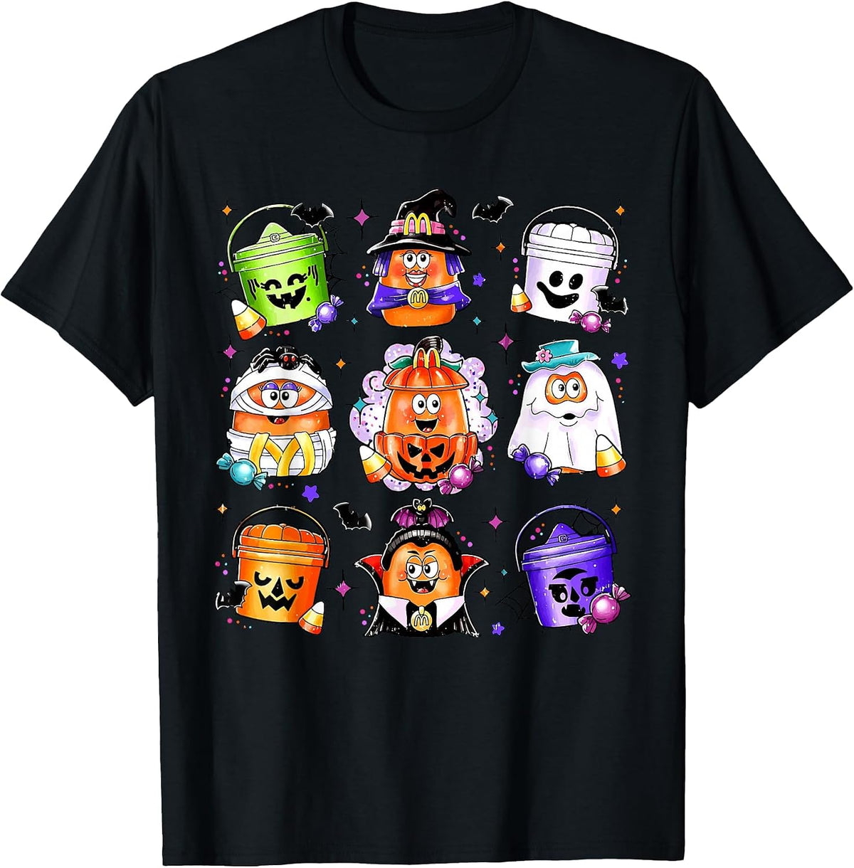 Chicken Nuggets Pumpkin Halloween 90's Vintage T-Shirt - Black