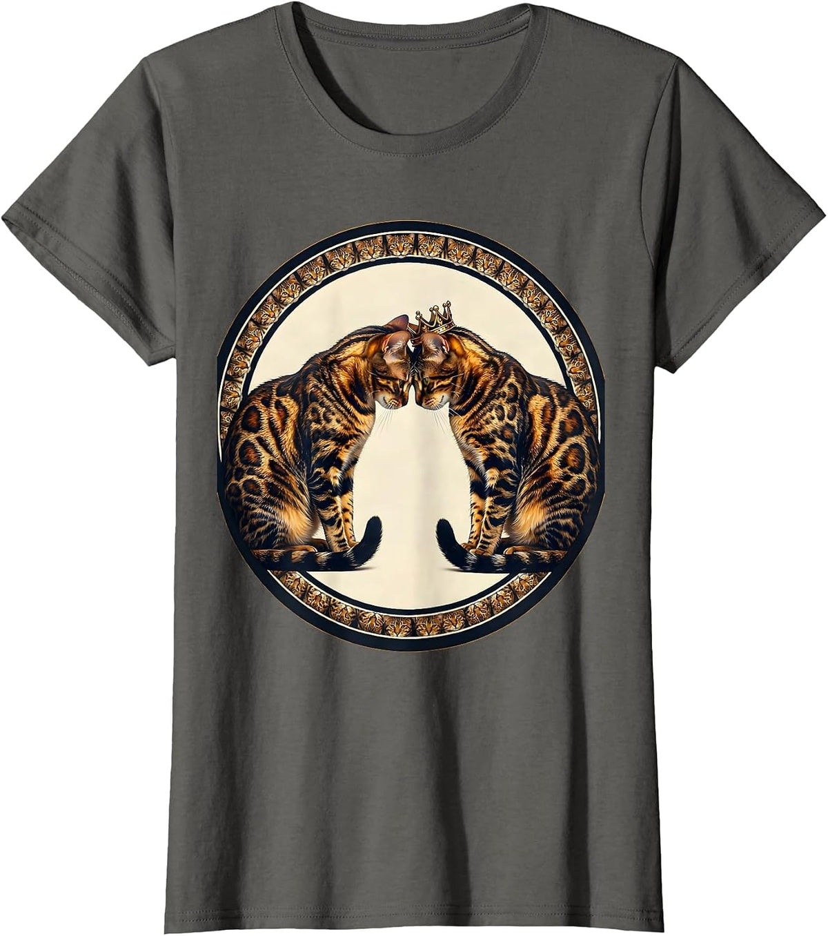 Women's Bengal Cat Lover Grooming Duo Illustration T-Shirt - Asphalt Grey
