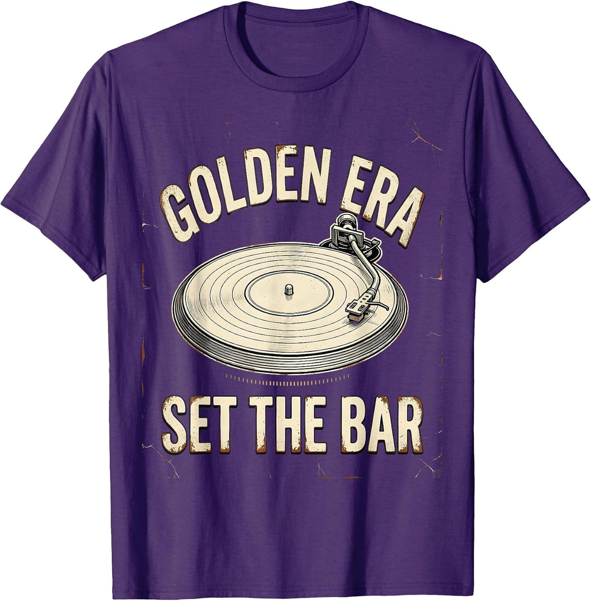 Men's Golden Era Set The Bar Distressed Retro 90s Hip Hop T-Shirt - Purple