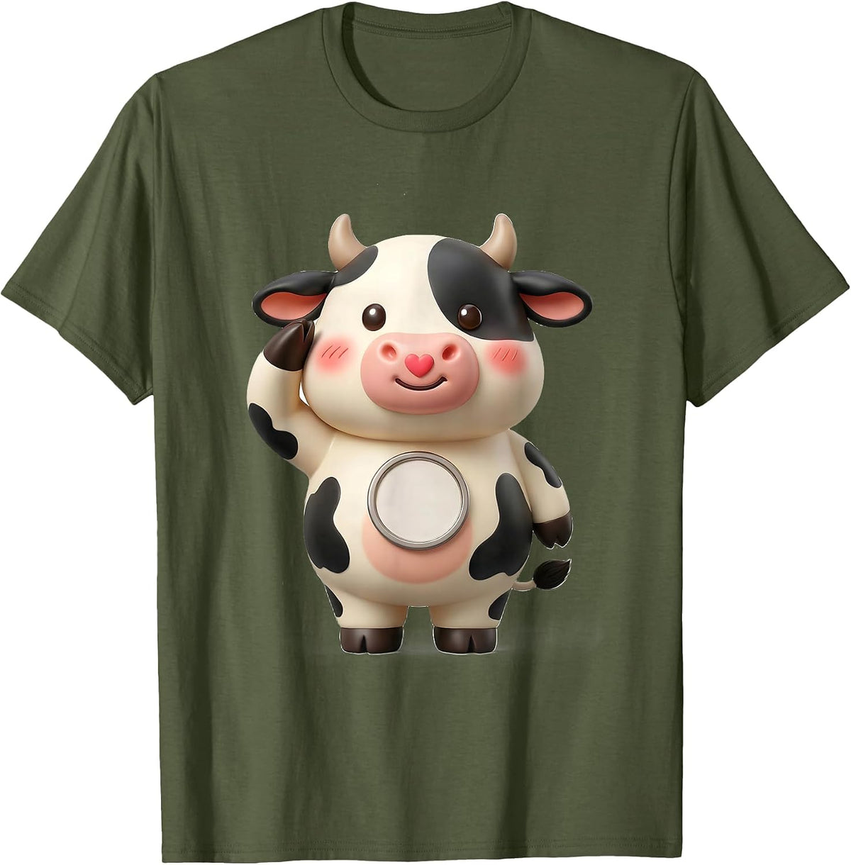 Men's Kawaii Cow Farmer Humor Cute Novelty Gift T-Shirt - Olive Green