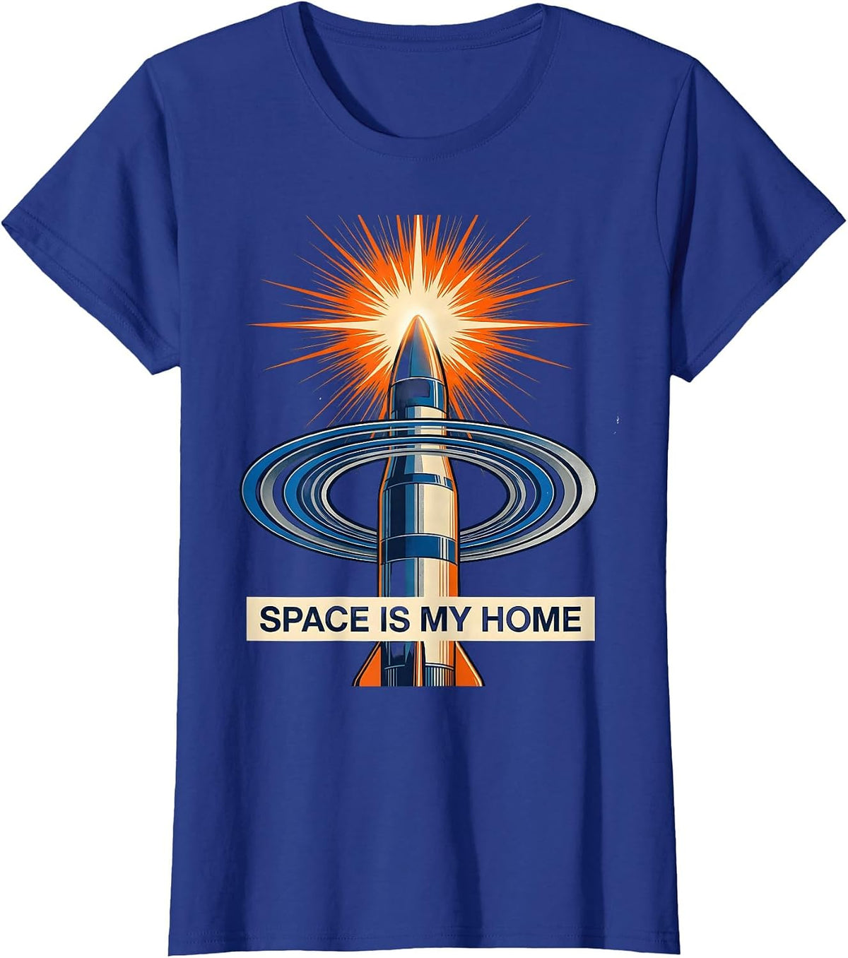 Women's Space Is My Home Galaxy Universe Design T-Shirt - Royal Blue