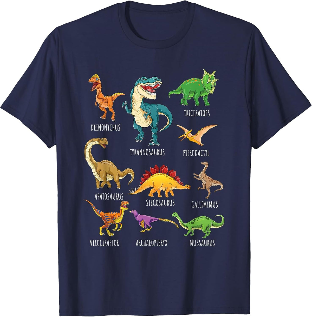 Types of Dinosaurs Graphics Dino Identification T-Shirt - Navy Blue