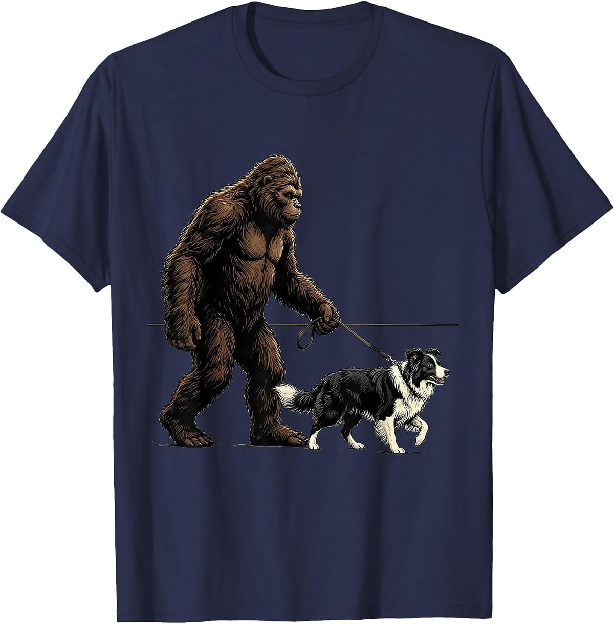 Bigfoot Walking Border Collie Funny Dog Owner Humor T-Shirt - Navy Blue