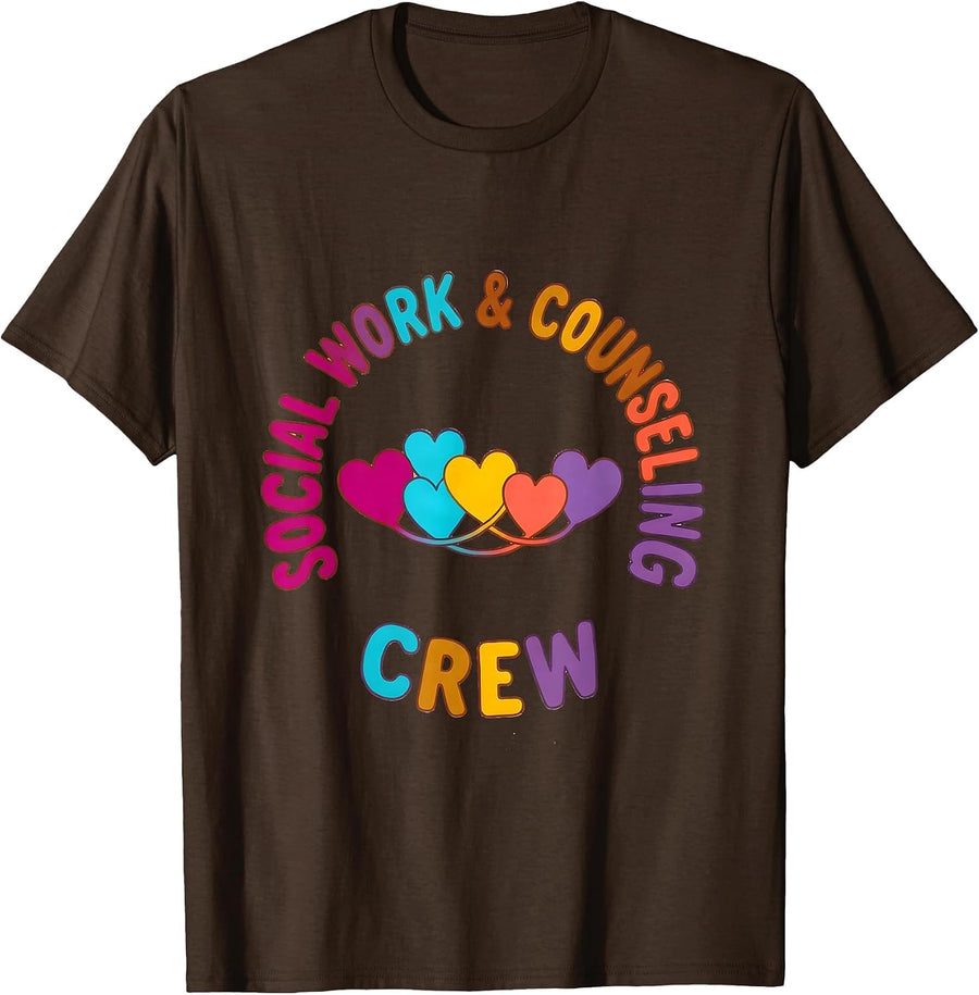 Men's Social Work & Counseling Crew Colorful School Counselor Crew T-Shirt - Brown