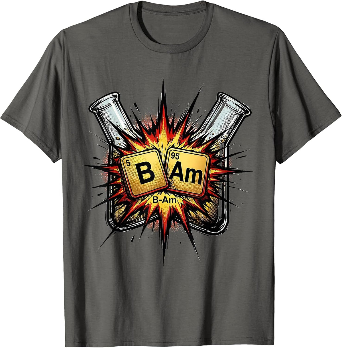 Men's B-Am Comic Book Chemistry Periodic Table Science Geek Gift T-Shirt - Asphalt Grey