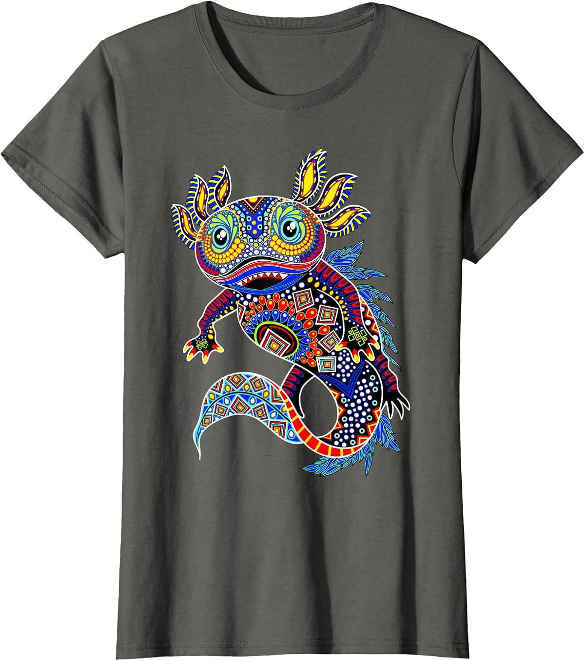 Axolotl Art Aztec Mexican Salamander Mexico Cinco De Mayo T-Shirt - Asphalt Grey