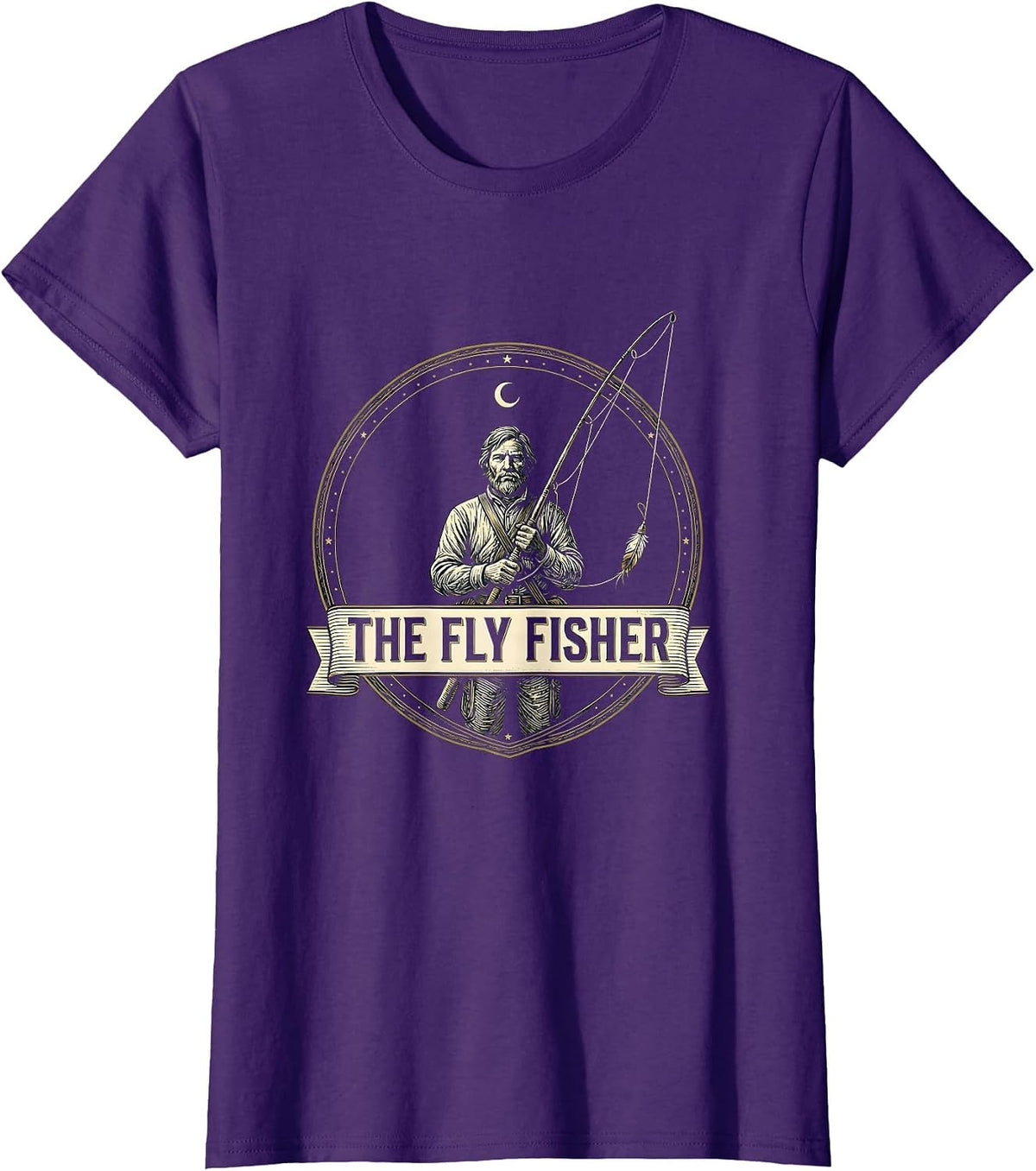 Women's The Fly Fisher Funny Tarot Card Angler Fishing Humor T-Shirt - Purple