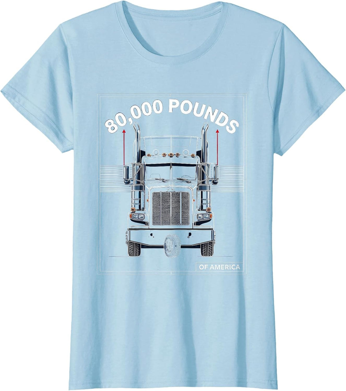 80,000 POUNDS OF AMERICA Patriotic Semi Truck Driver Trucker T-Shirt - Baby Blue