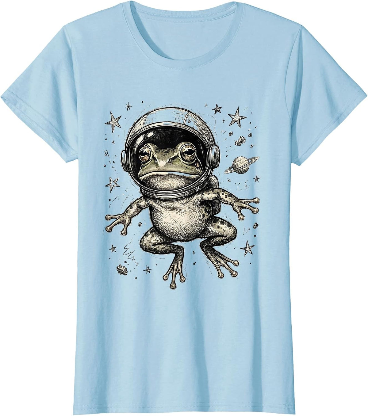 Space Frog Astronaut Helmet Floating in Galaxy T-Shirt - Baby Blue