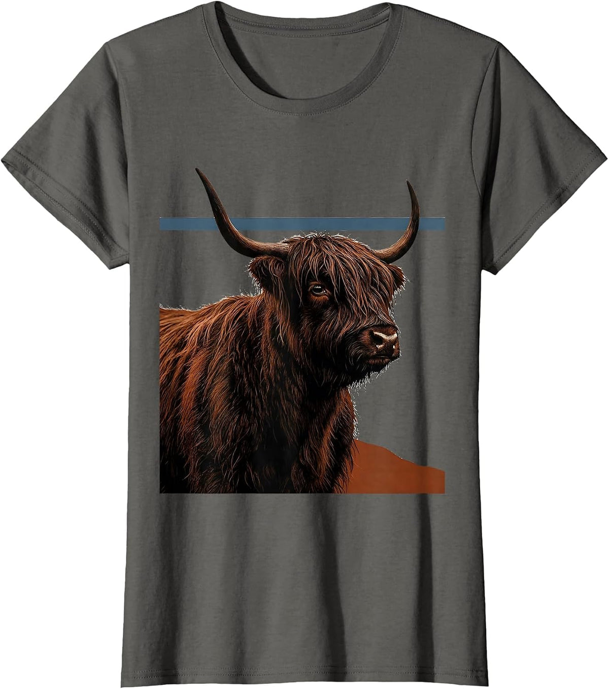 Women's Highland Cow Shaggy Back Flat Graphic Cute Scottish Humor T-Shirt - Asphalt Grey