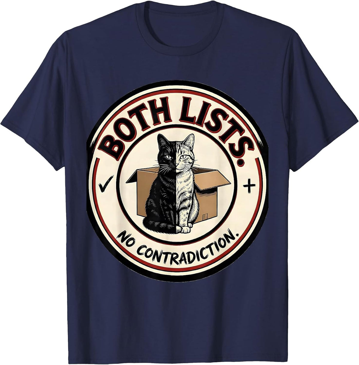 Both Lists No Contradiction Funny Quantum Physics Cat Owner T-Shirt - Navy Blue