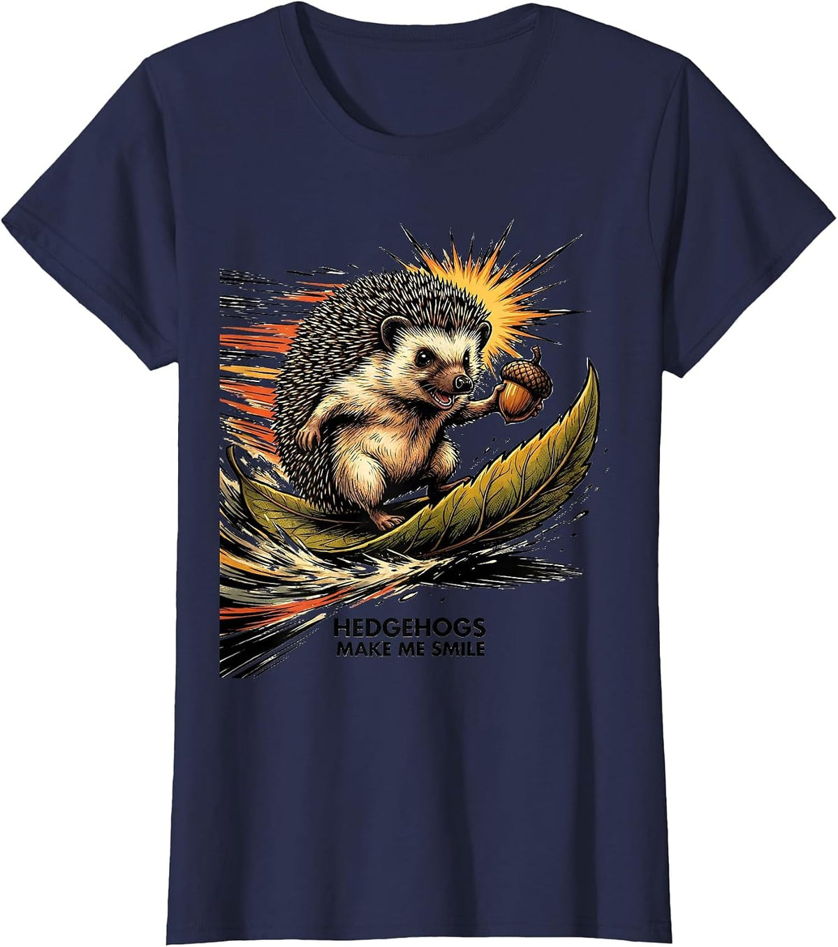 Women's Hedgehogs Make Me Smile Cute Hedgehog Animal Lover Comic T-Shirt - Navy Blue