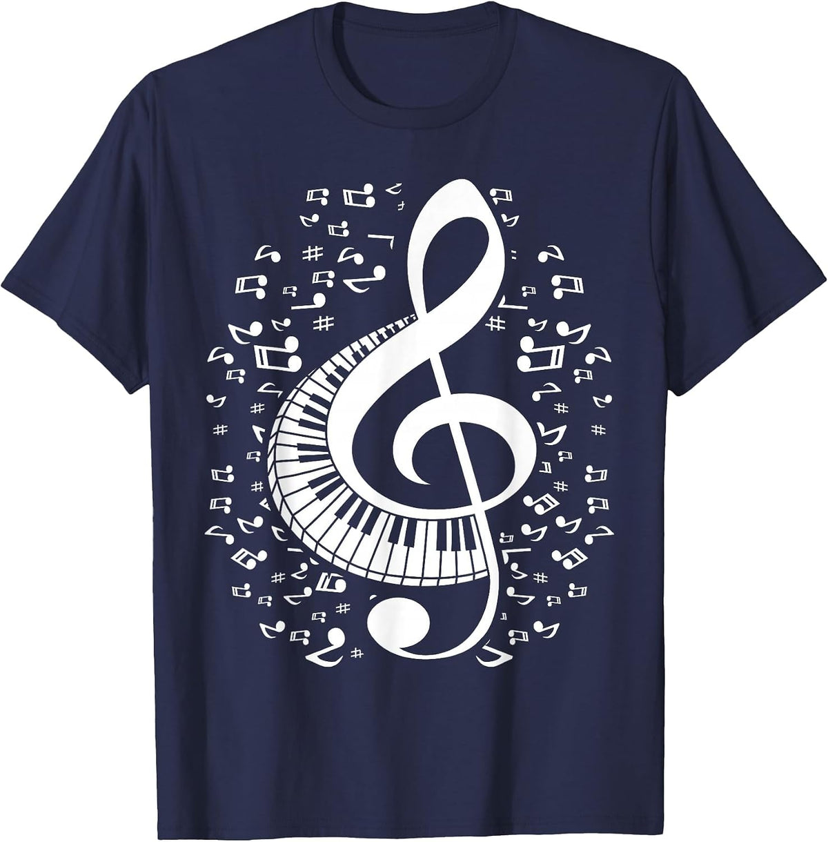 Treble Clef Keyboard Classical Music Notes Pianist Piano T-Shirt - Navy Blue