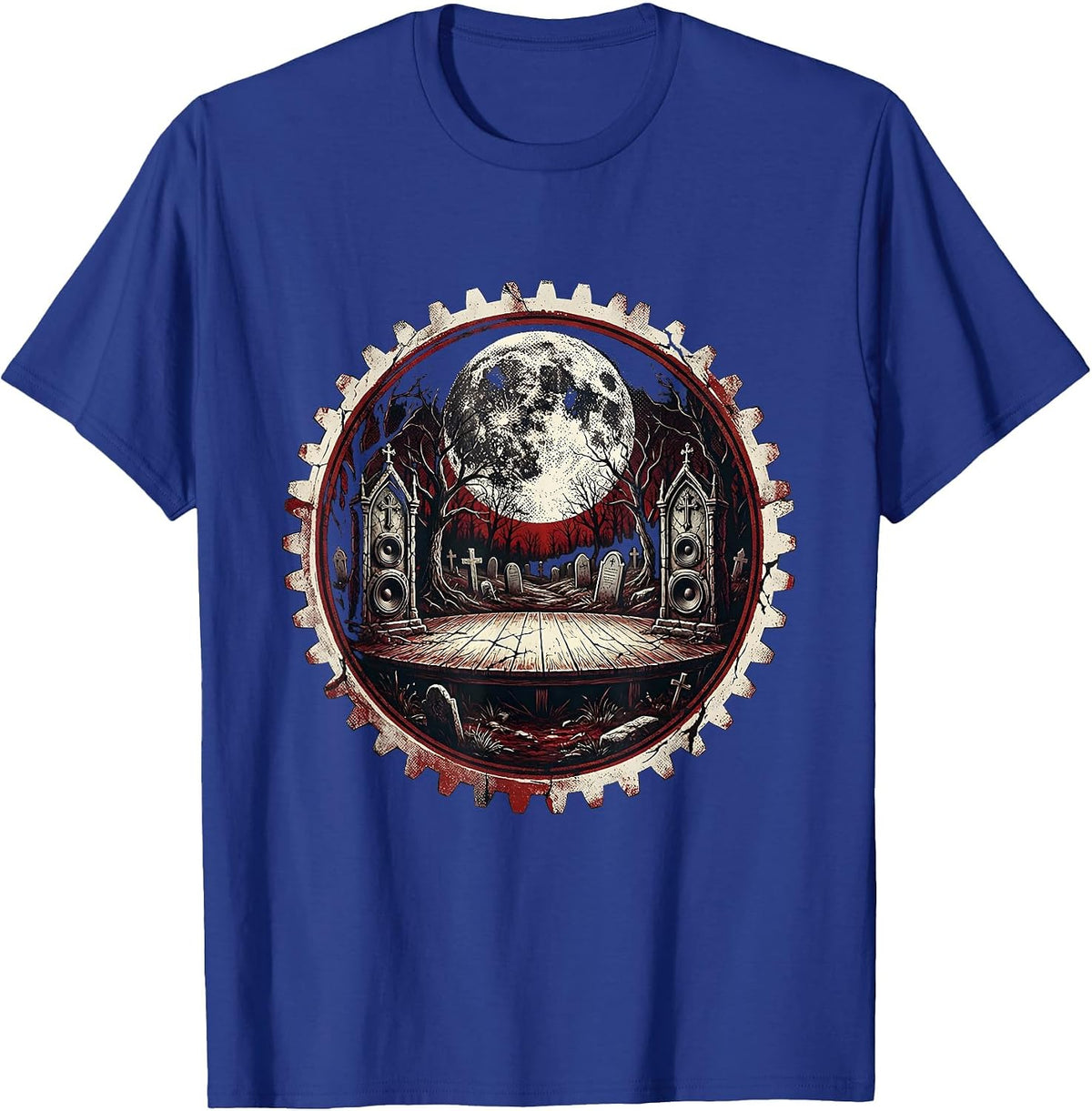 Punk Band Cemetery Stage Tombstone Speakers Art T-Shirt - Royal Blue