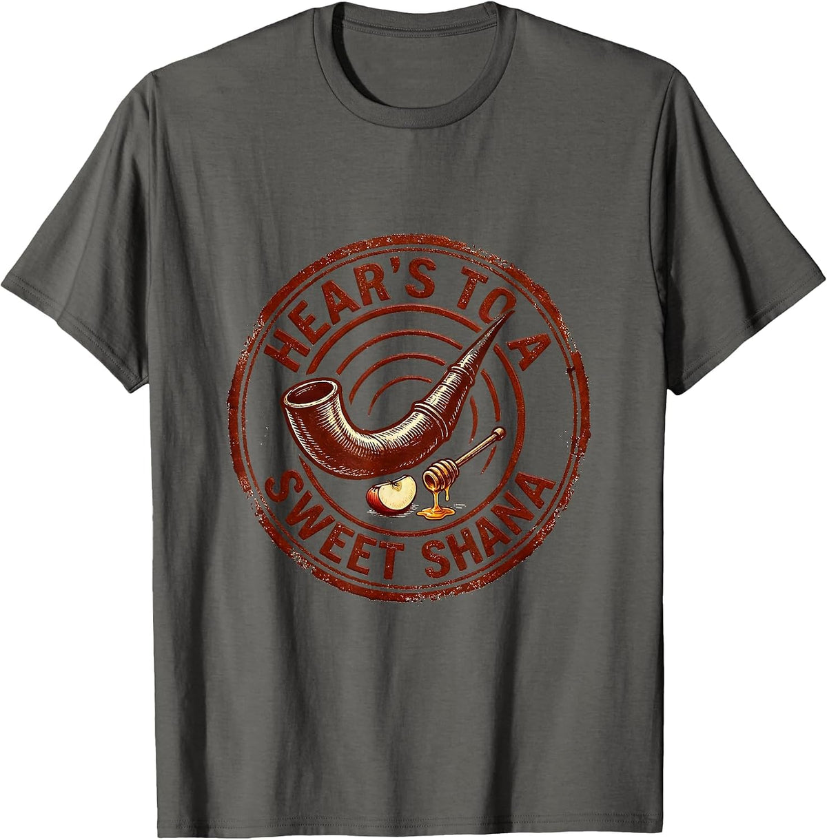 Men's Hear's To A Sweet Shana Funny Rosh Hashanah Apple Honey T-Shirt - Asphalt Grey