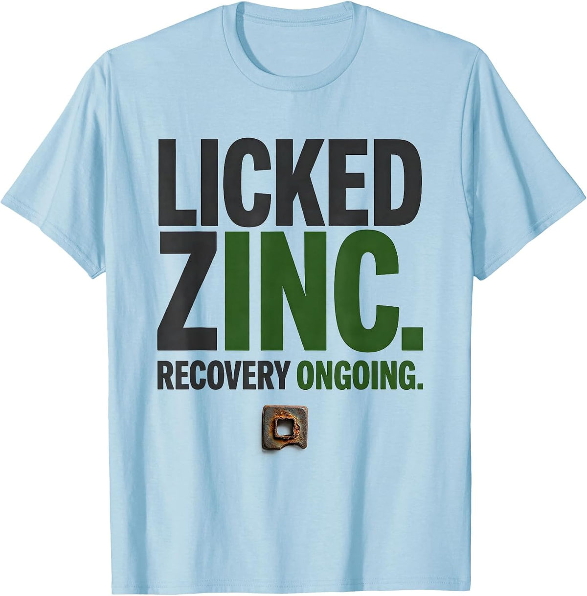 Men's Licked Zinc Recovery Ongoing Funny Periodic Table Chemistry T-Shirt - Baby Blue