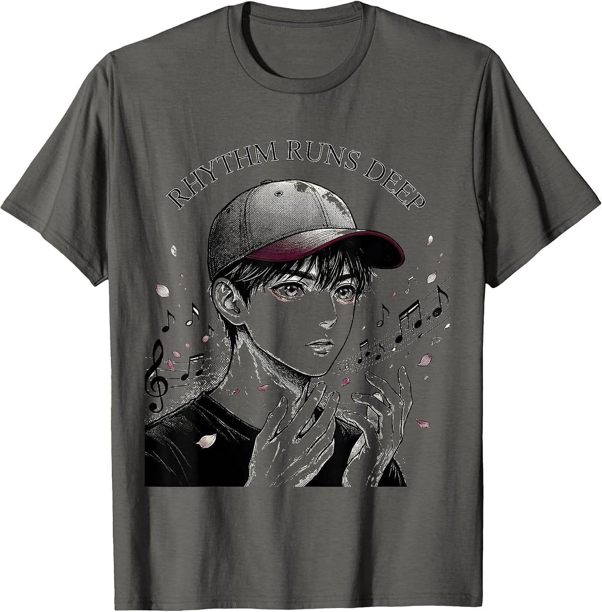 Men's Rhythm Runs Deep Hip Hop Graphic Design T-Shirt - Asphalt Grey