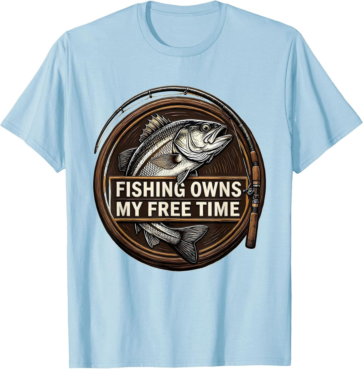 Men's Fishing Owns My Free Time Funny Fishing Humor Bass Fisherman T-Shirt - Baby Blue