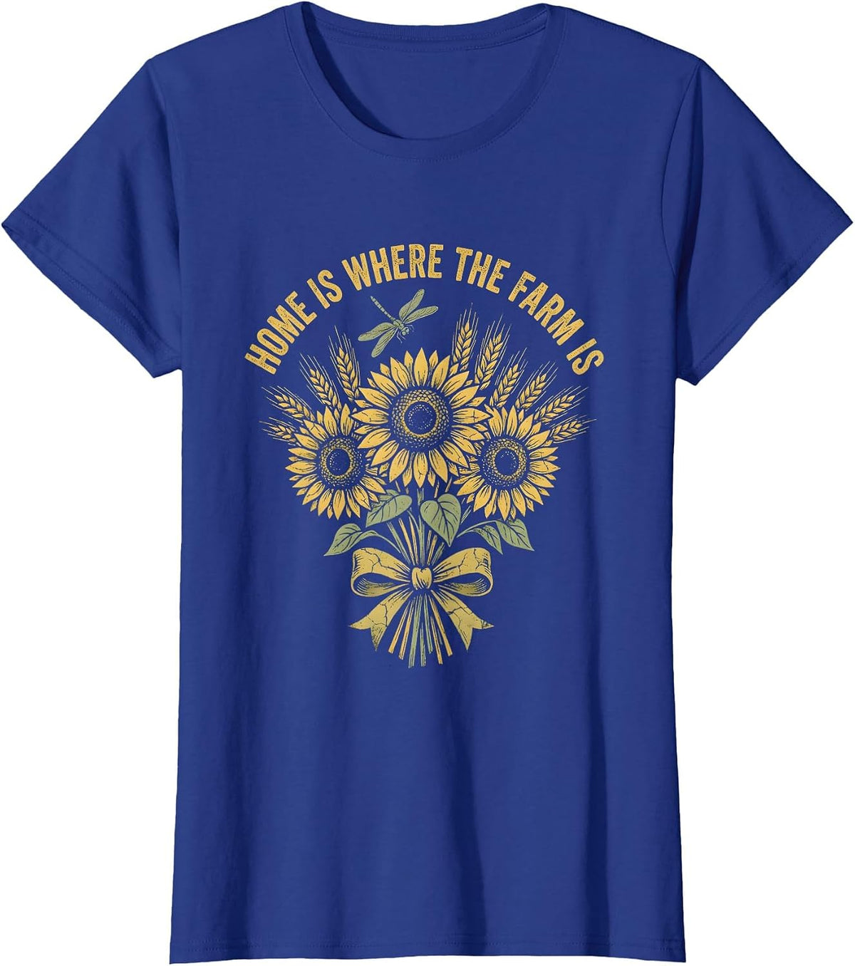 Women's Home Is Where The Farm Is Country Life Design T-Shirt - Royal Blue
