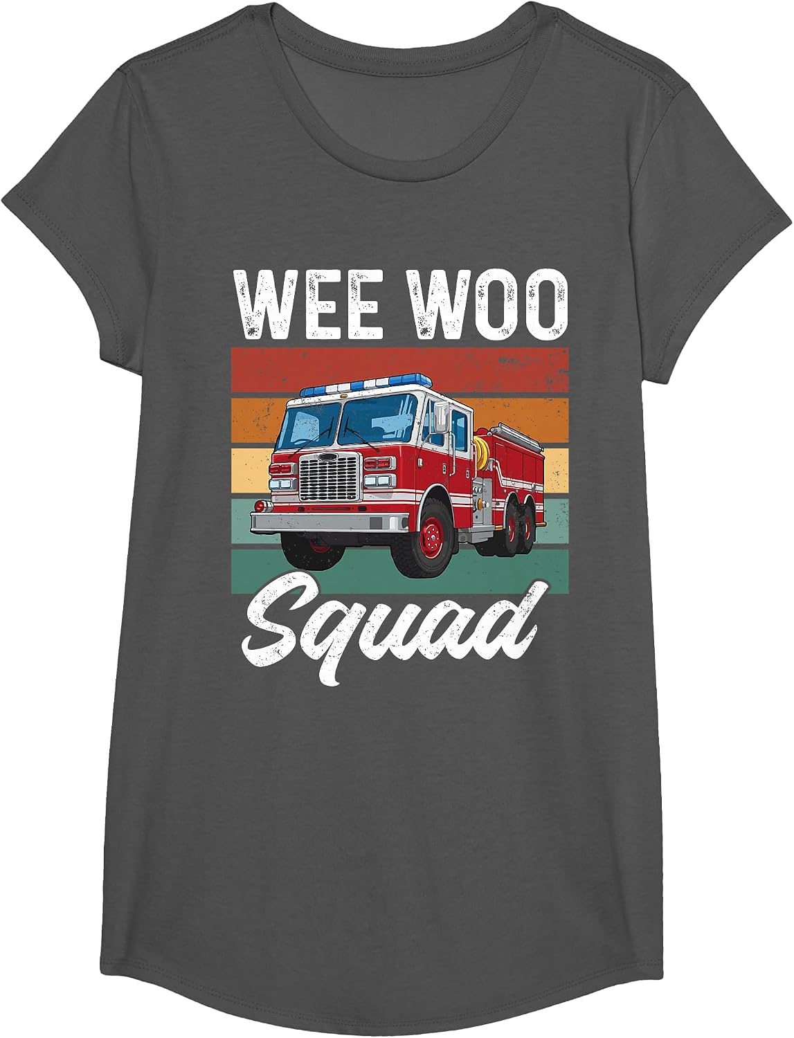Wee Woo Squad Funny Fire Truck Lovers Firefighter Vintage T-Shirt - Girls Asphalt Grey