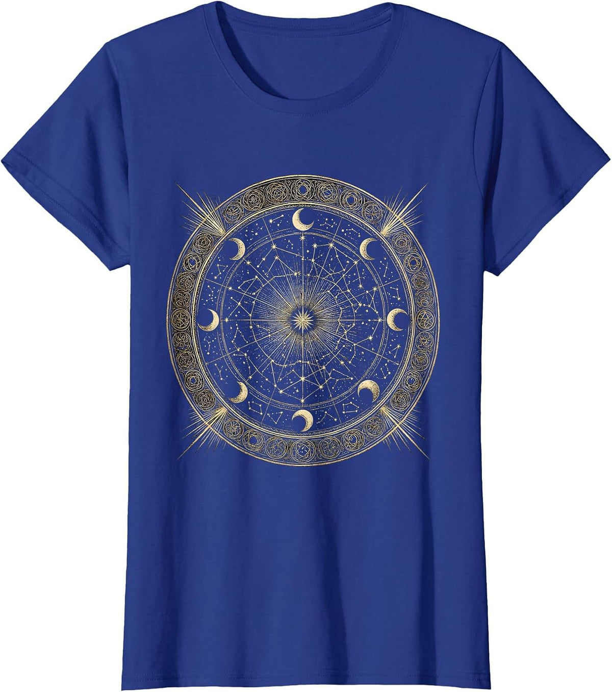 Women's Constellation Map Vintage Parchment Star Chart T-Shirt - Royal Blue