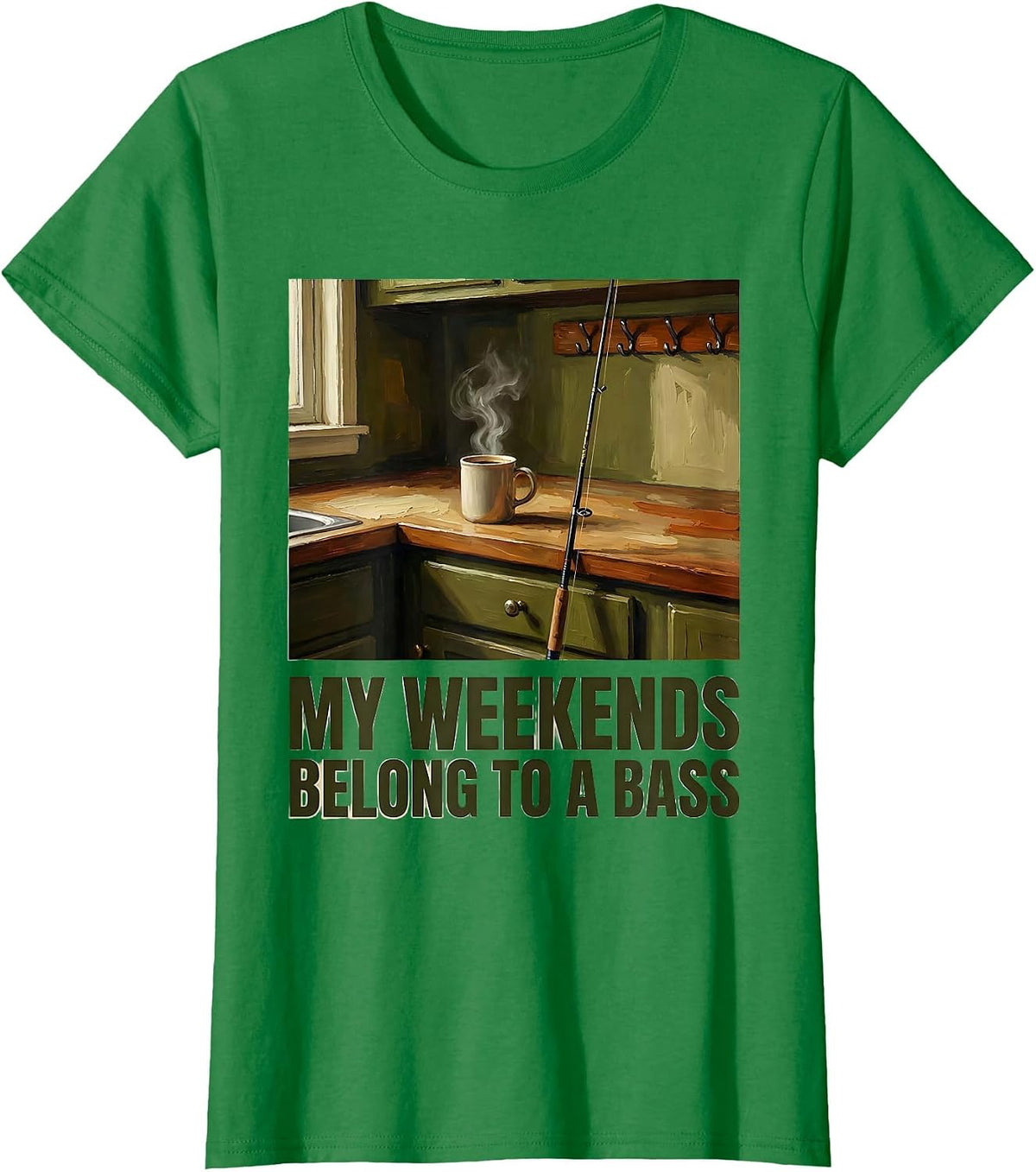 Women's My Weekends Belong To A Bass Funny Fishing Dad Fisherman T-Shirt - Kelly Green