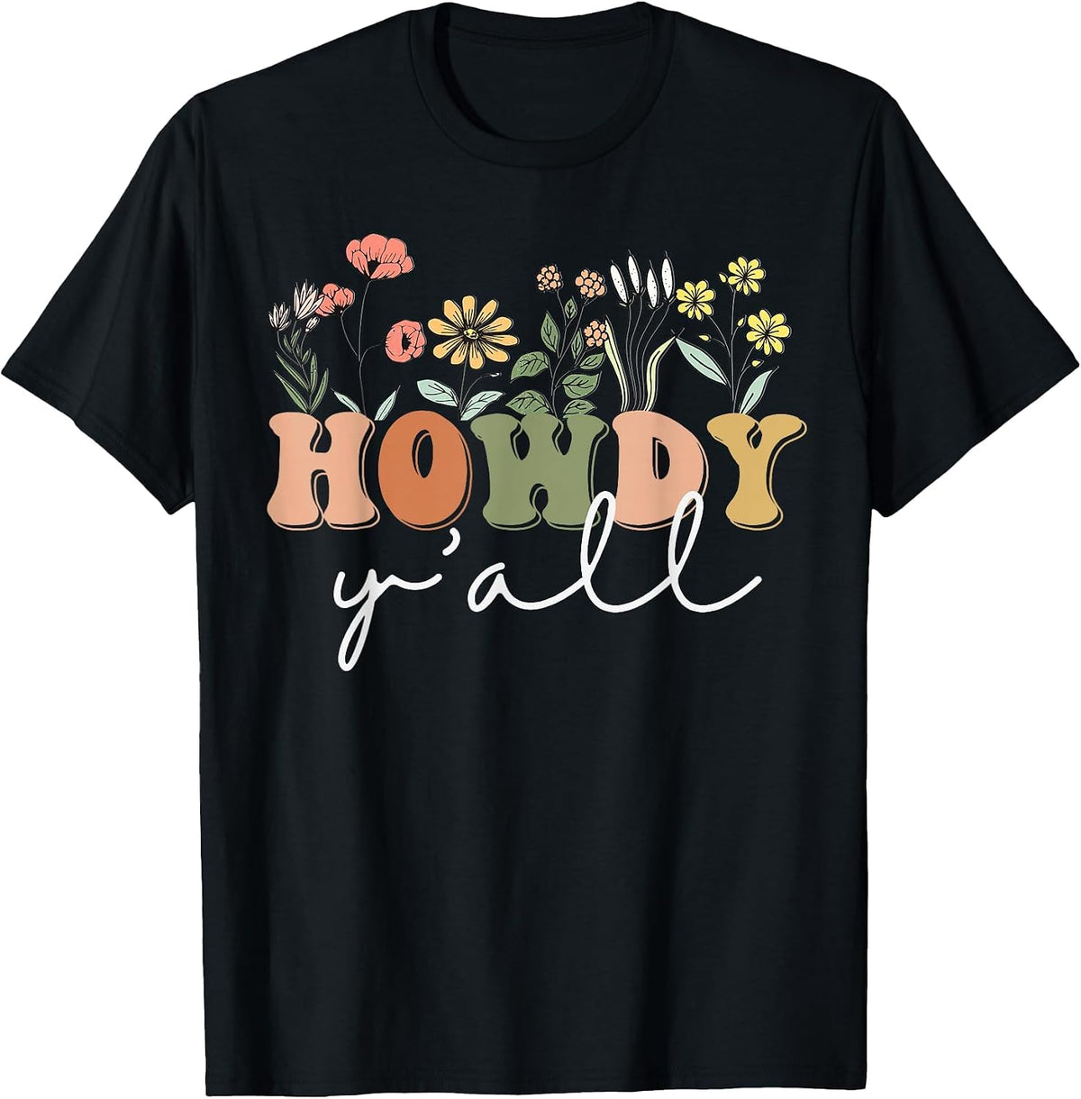 Howdy Y'all Southern Western Girl Country Rodeo Cowgirl T-Shirt - Black