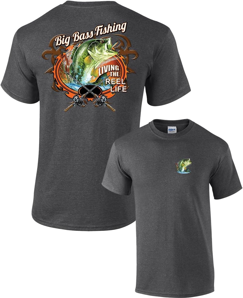 Trenz Shirt Company Big Bass Fishing T-Shirt Fisherman Outdoors Fish Boating Sporting Sport - Heather Gray - Large - As
