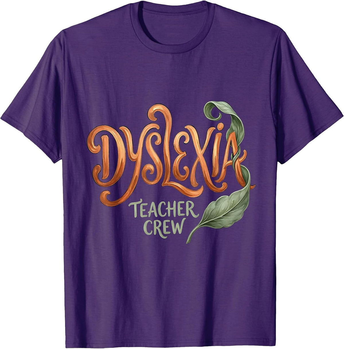 Men's Dyslexia Teacher Crew Boho Typography Dyslexia Awareness T-Shirt - Purple