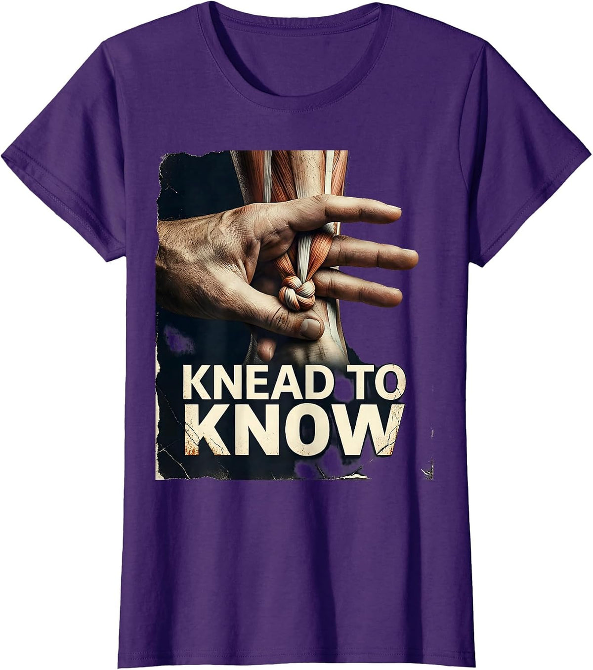 Women's Knead To Know Distressed Massage Therapist Occupational T-Shirt - Purple