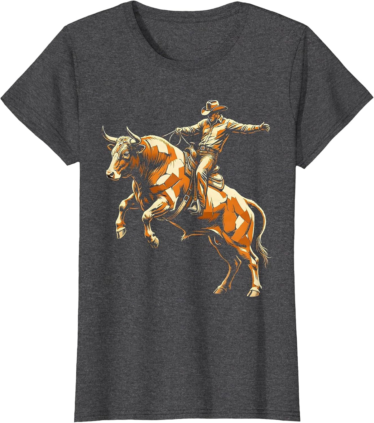 Women's Bull Rider Rodeo Bucking Bull Graphic T-Shirt - Dark Heather Grey