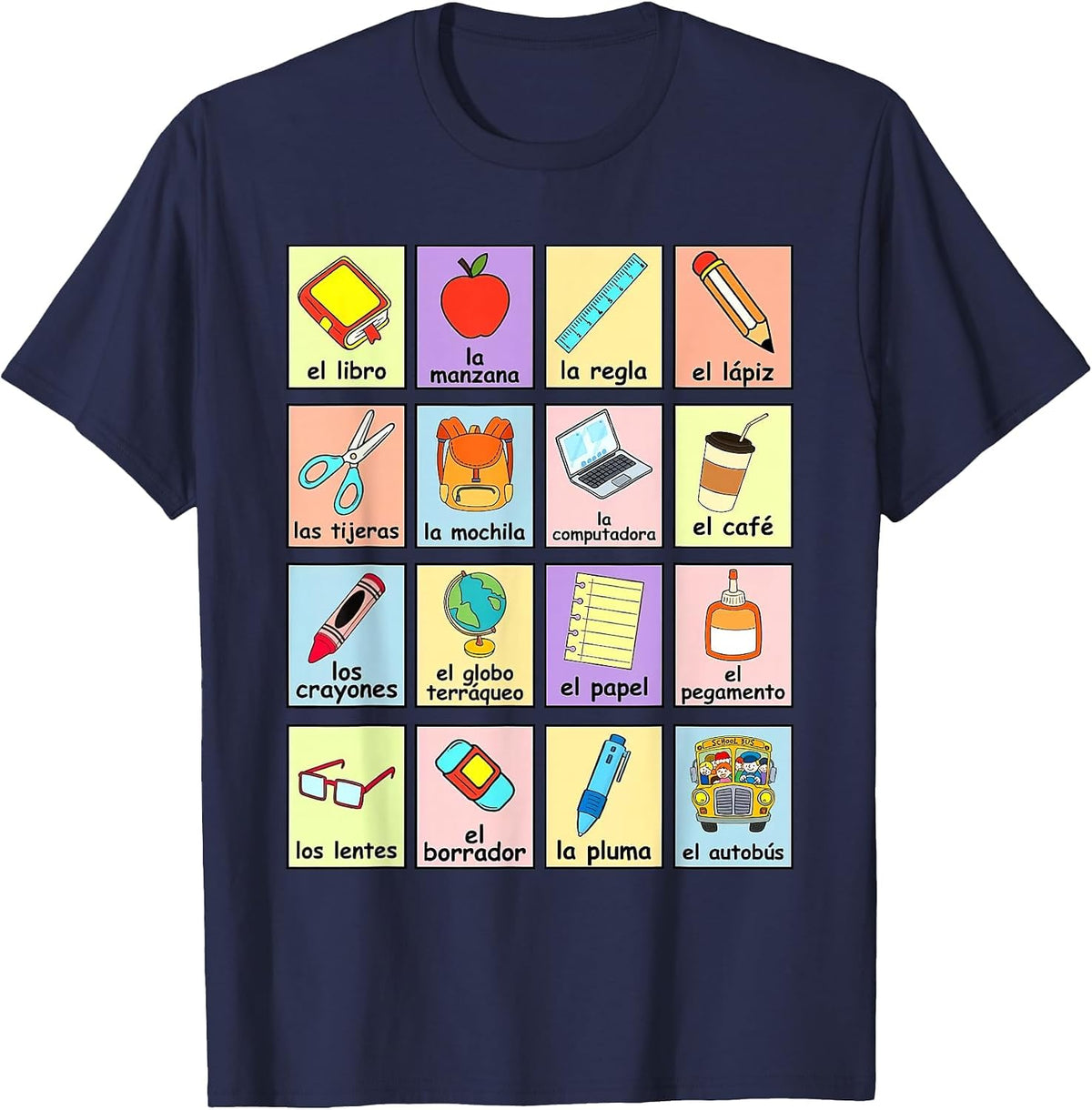 Dual Language Crew Bilingual Spanish Teacher Back to School T-Shirt - Navy Blue
