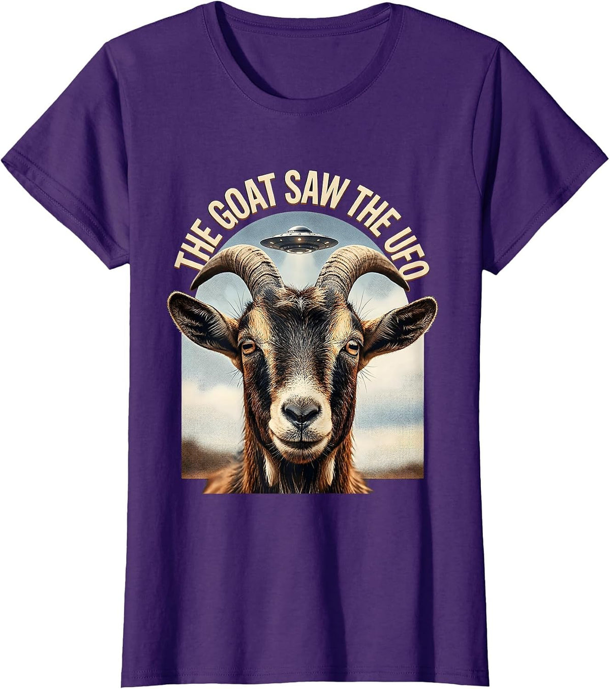 Women's The Goat Saw The UFO Funny Goat Lover Alien Humor Novelty T-Shirt - Purple