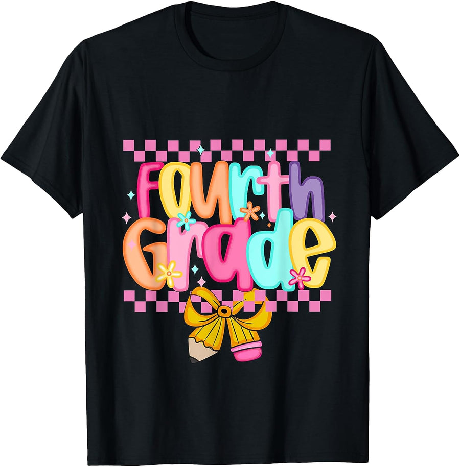 4th Grade for First Day Back to School for gils Groovy T-Shirt, Men, Black, Small - As Pictured