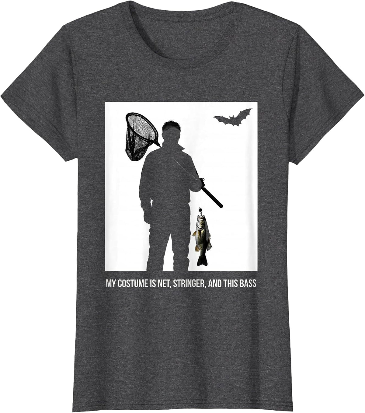 Women's My Costume Is Net, Stringer, And This Bass Halloween Fishing T-Shirt - Dark Heather Grey