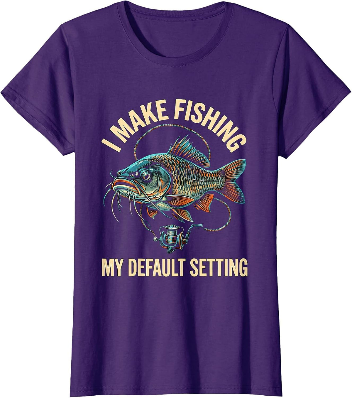 Women's I Make Fishing My Default Setting Funny Fishing Hobby Humor T-Shirt - Purple