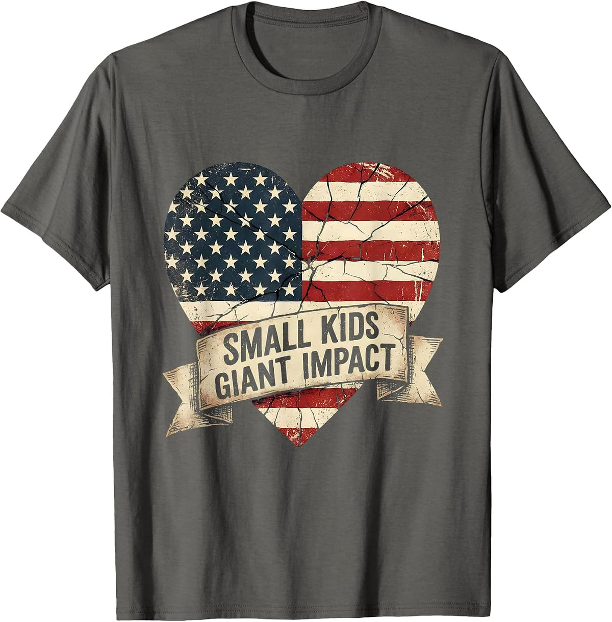 Small Kids Giant Impact Elementary Teacher Design T-Shirt - Asphalt Grey