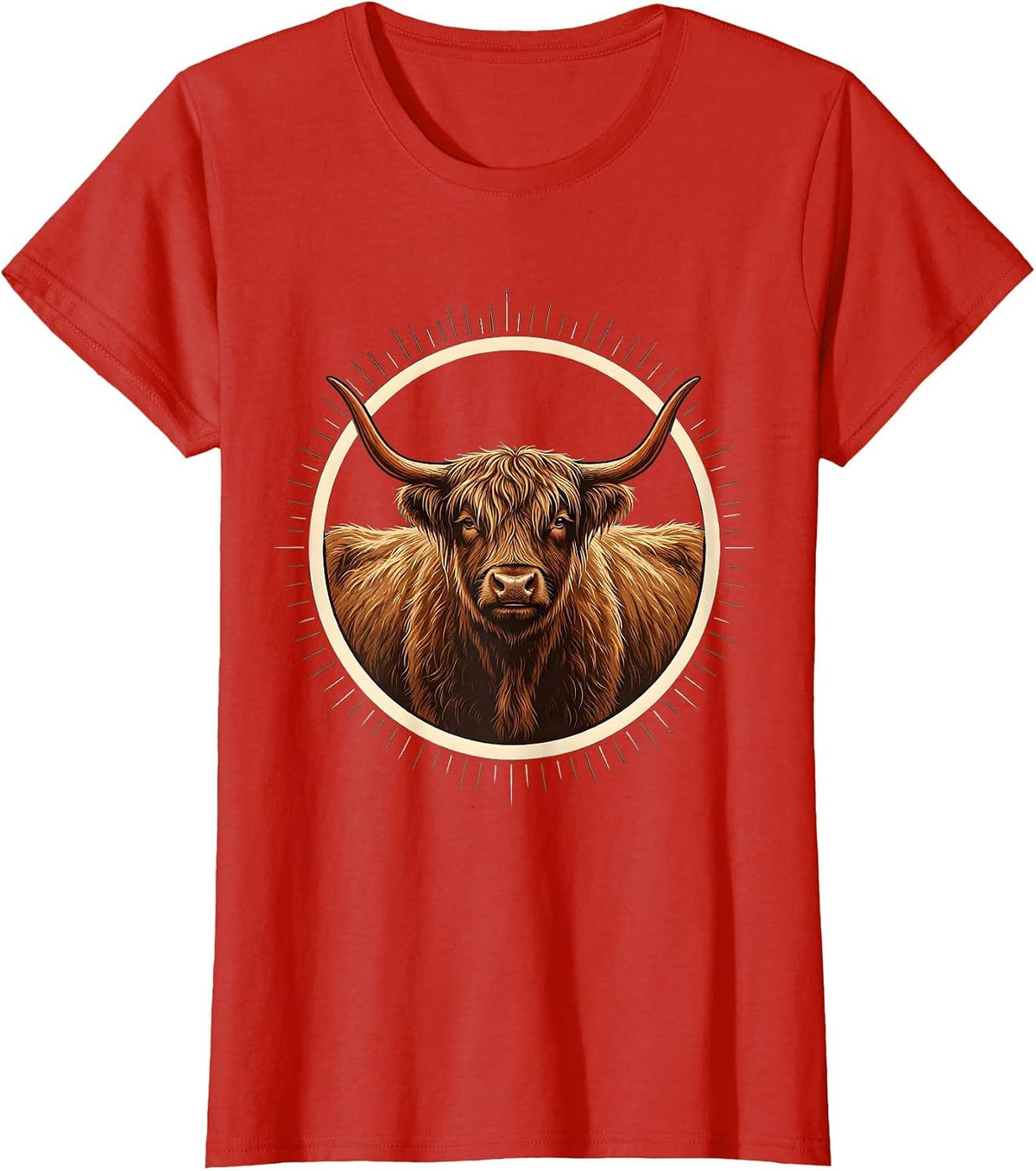 Women's Highland Cow Cute Scottish Humor Sign Painter Showcard T-Shirt - Red
