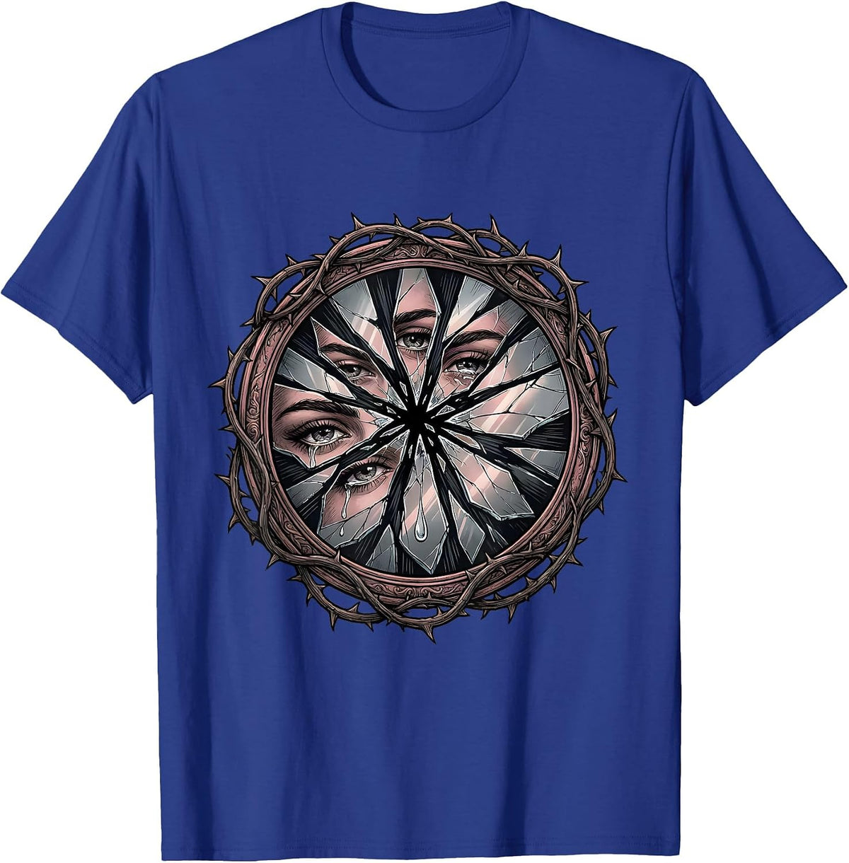 Broken Mirror Sad Eyes Emo Gothic Graphic Design T-Shirt - Royal Blue
