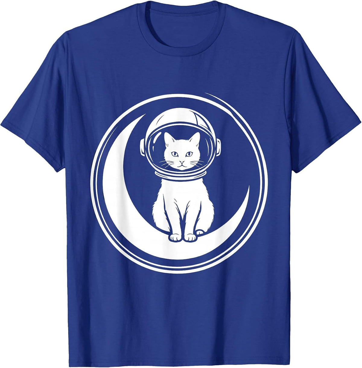 Cat Astronaut on the Moon Space Illustration T-Shirt - Royal Blue