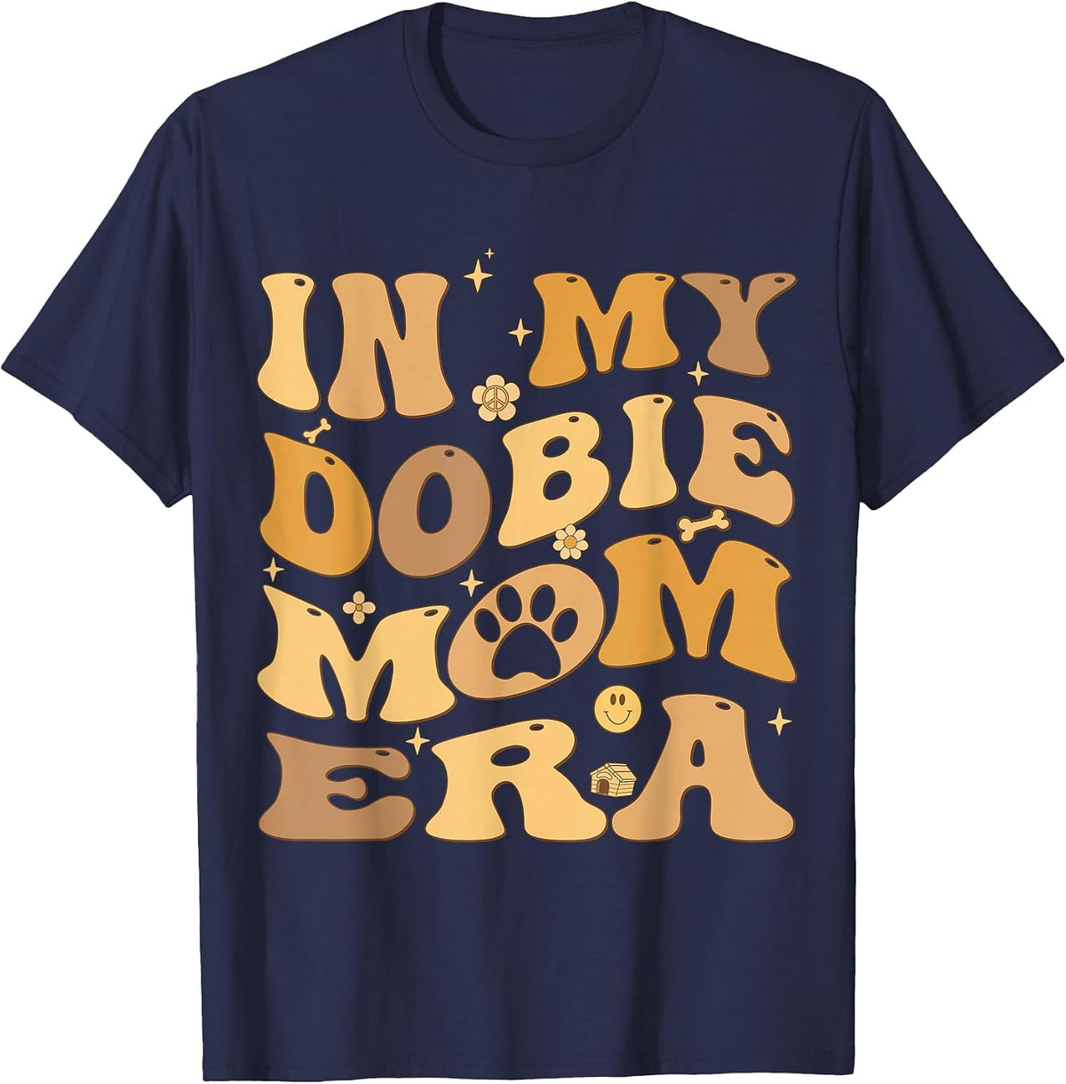 in My Dobie Mom Era Groovy Doberman Pinscher Dog Owner T-Shirt - Navy Blue