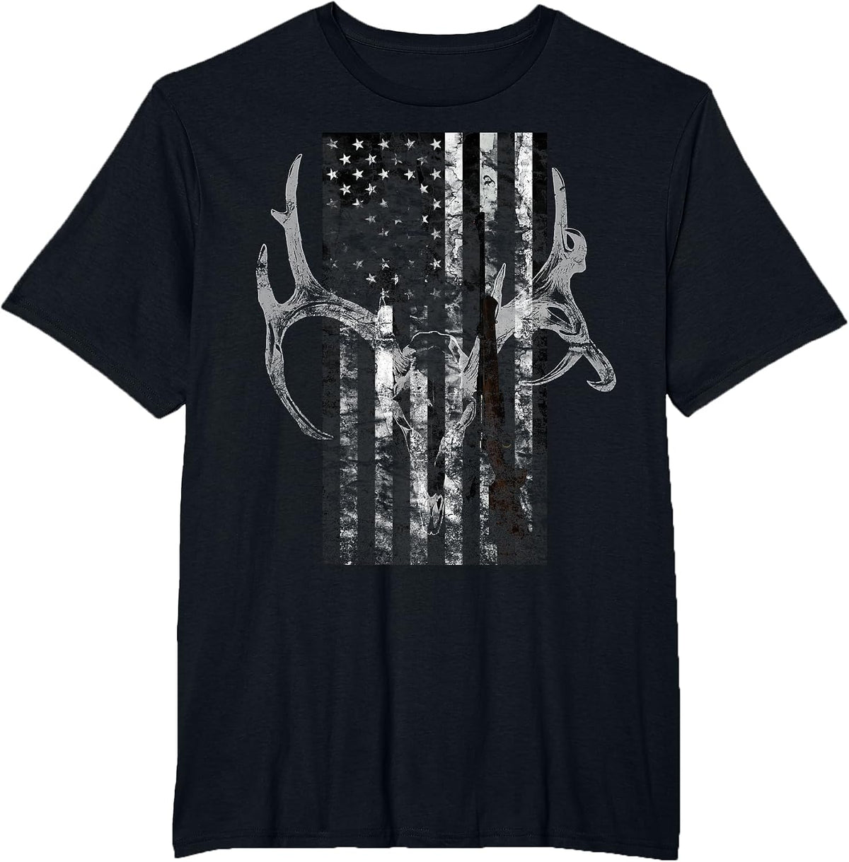Hunting Deer Skull Flag t-Shirt Hunters - Black