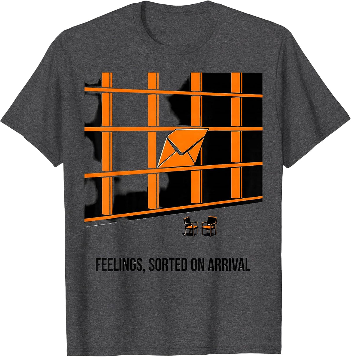 Men's Feelings Sorted On Arrival Groovy Retro School Counselor T-Shirt - Dark Heather Grey
