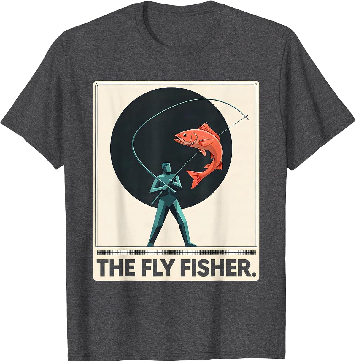 Men's The Fly Fisher Midcentury Modern Tarot Card Fly Fishing T-Shirt - Dark Heather Grey