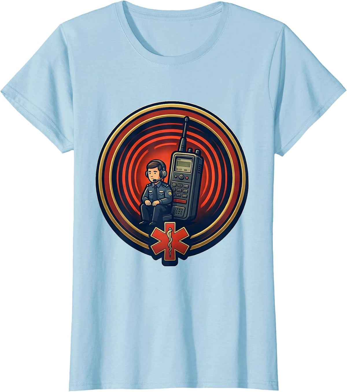 Women's Dispatcher Radio Badge EMT Paramedic Humor T-Shirt - Baby Blue