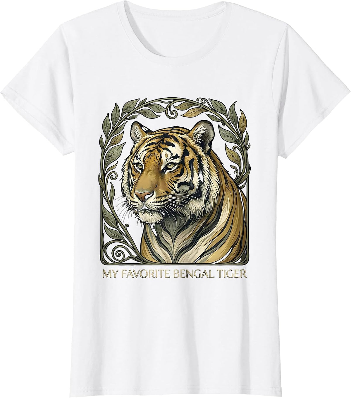 Women's My Favorite Bengal Tiger Art Nouveau Big Cat Portrait Animal T-Shirt - White