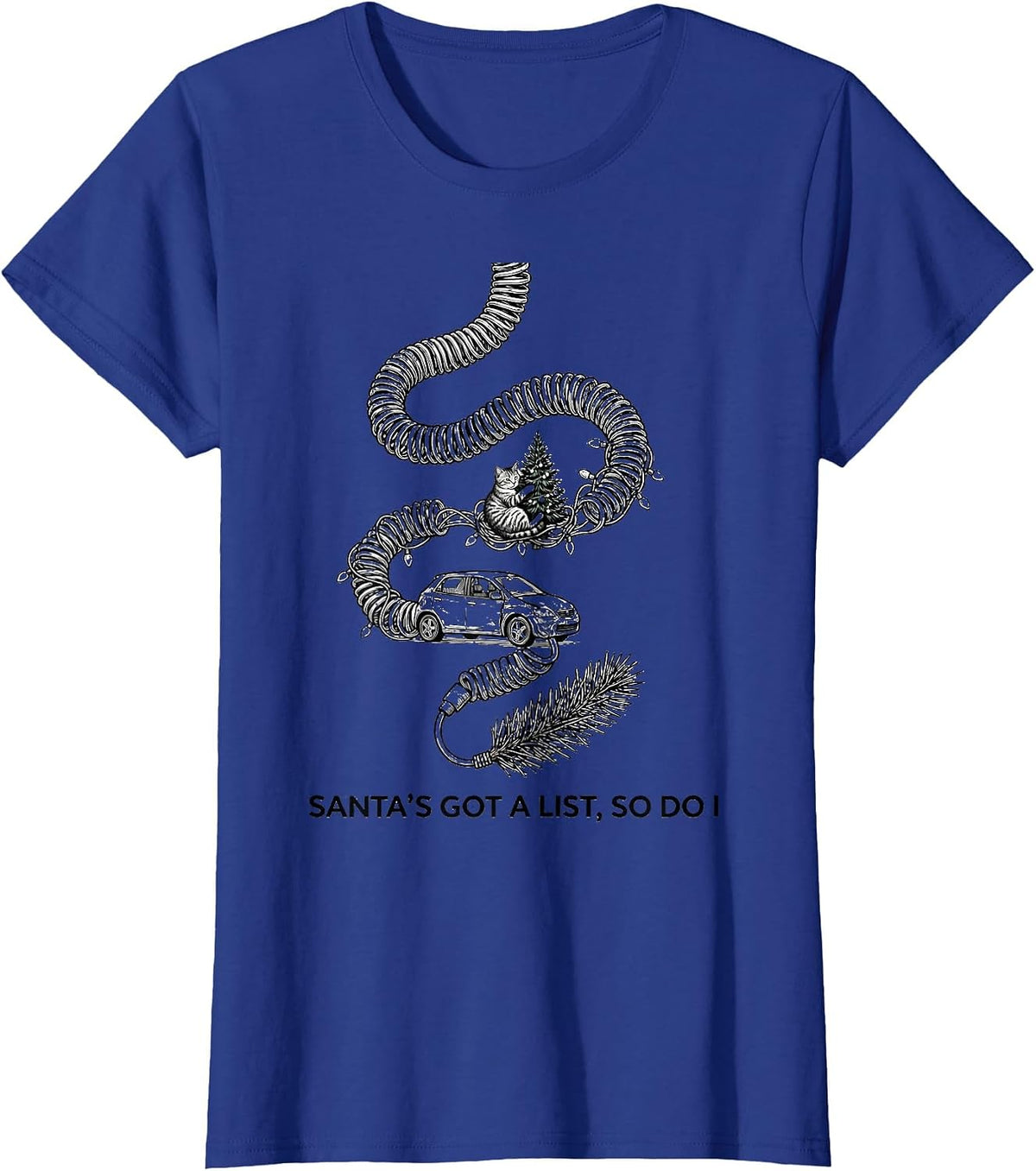 Women's Santa's Got A List So Do I Funny 911 Dispatcher Christmas T-Shirt - Royal Blue